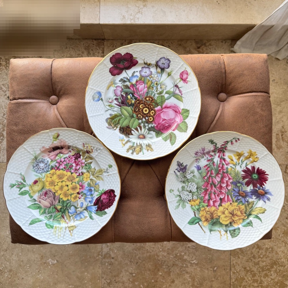 VTG St. Martin Limoges Set of 3 Plates Hand Painted Floral 10in Serving Gold Rim